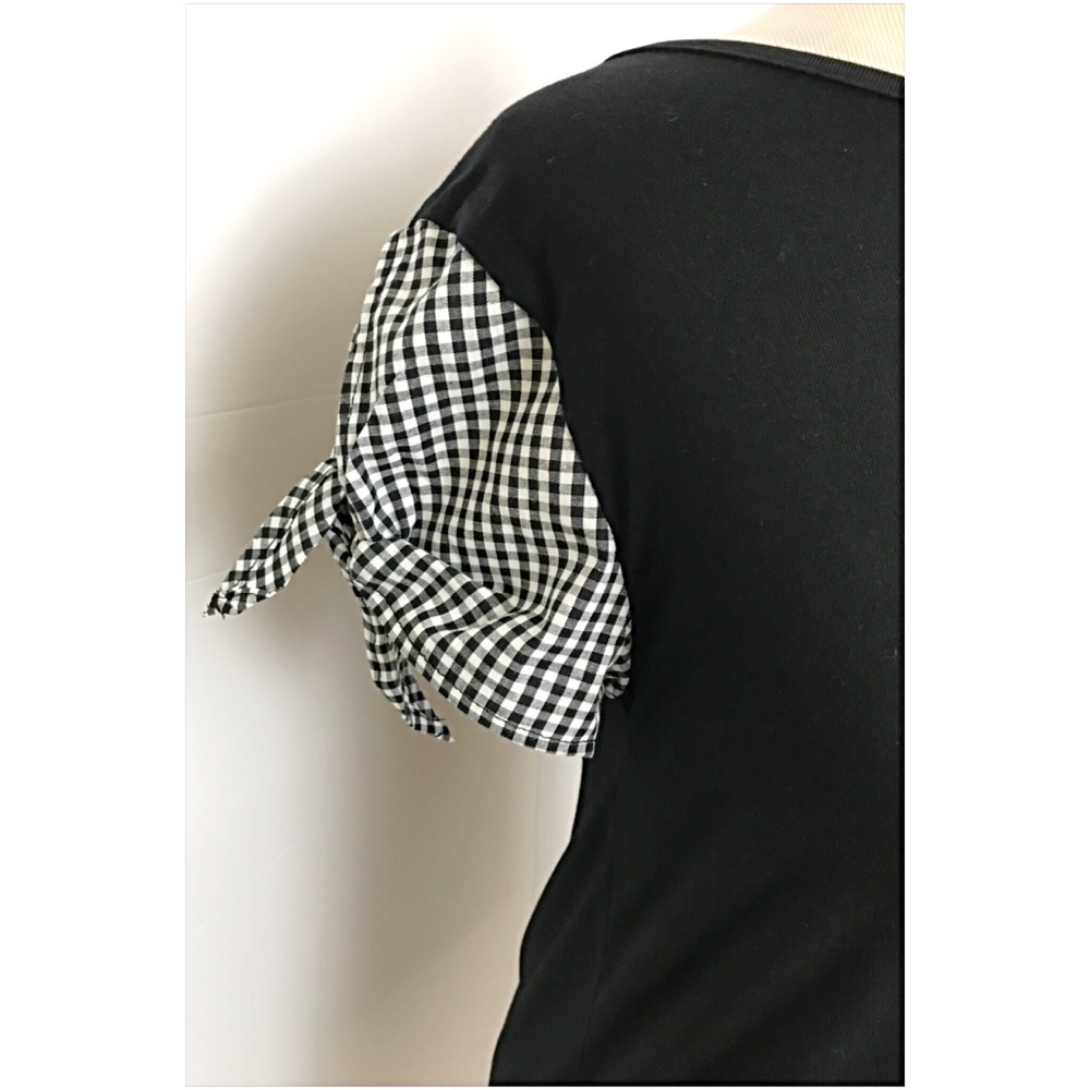 Soft Flowy Gingham Cut Out Tie Sleeve Top SML - Picture 4 of 7